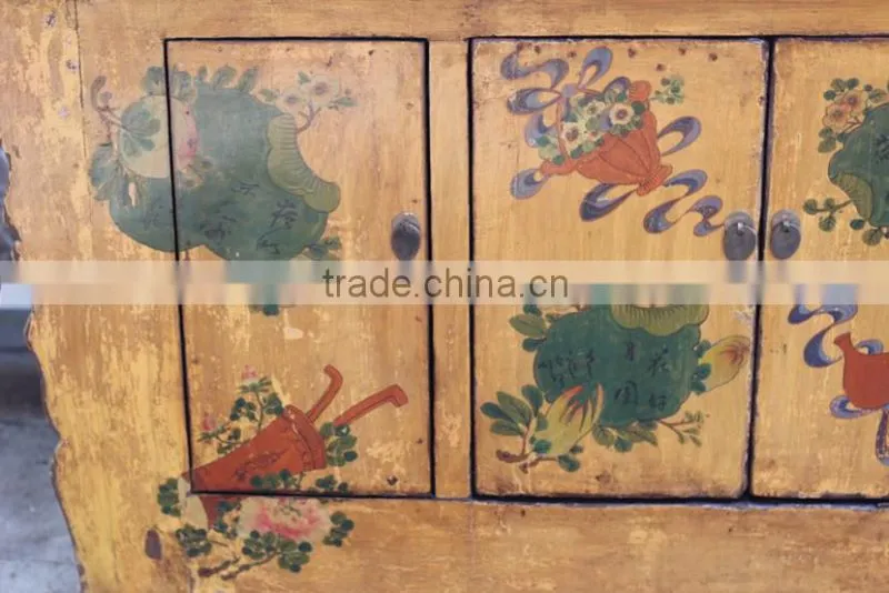 Asian Antique Vintage Hand Painted Mongolia Cabinet