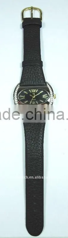 arch glass leather diamonds watch