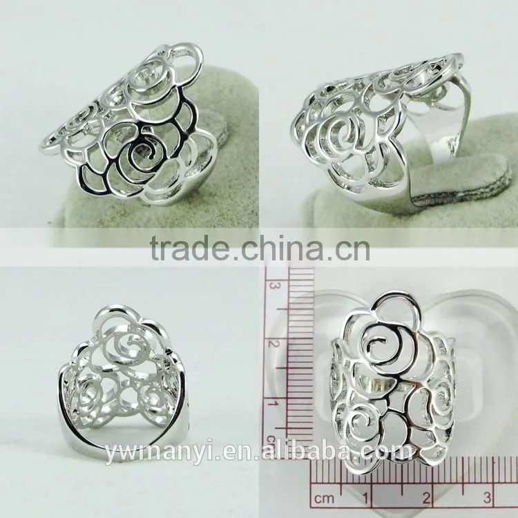 2016 The very good quality open ring women vintage water sliver rose flower ring wholesale brass jewelry R0153