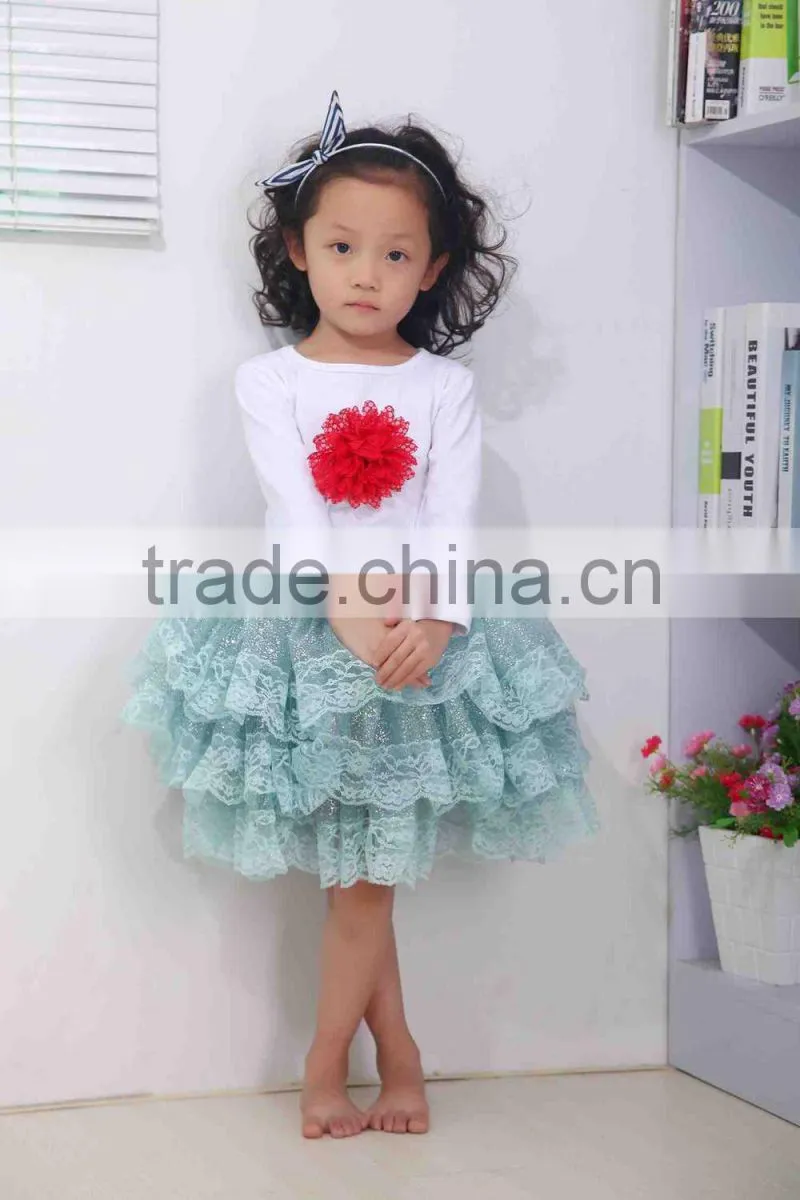 Cute white and red flower baby girl clothing ,autumn children outfit with tutu skirt