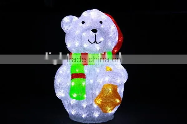 2013 multicolor bear decoration light/ 3D LED christmas acrylic bear motif light for outdoor