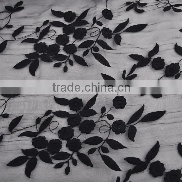 100% Polyester 3D printer organza fabric with multicolor embroidery flower