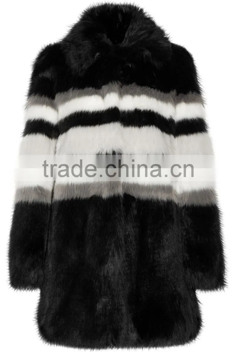 NEW design stripe long jacket winter women jacket Fur Striped faux fur coat