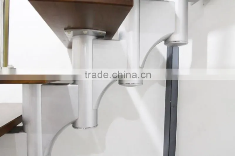 indoor stainless steel wood straight stairs with glass tread