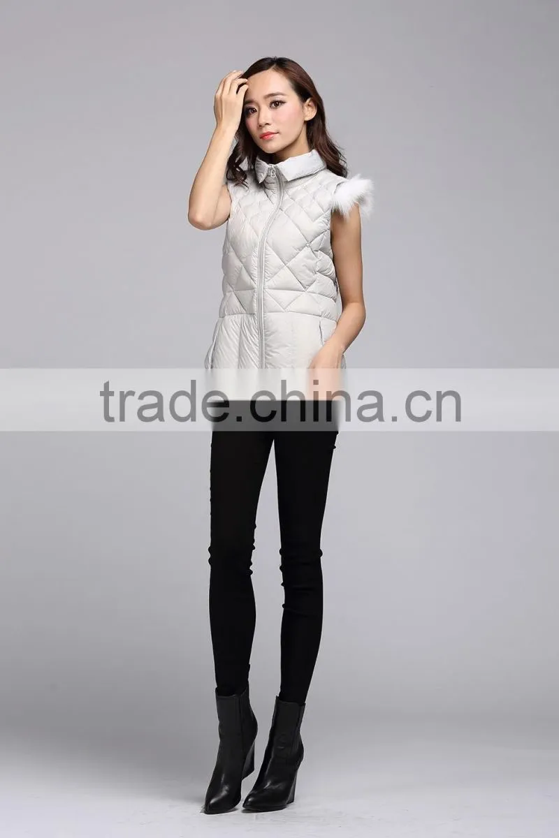 2015 wholesale warm down vest women with fox fur