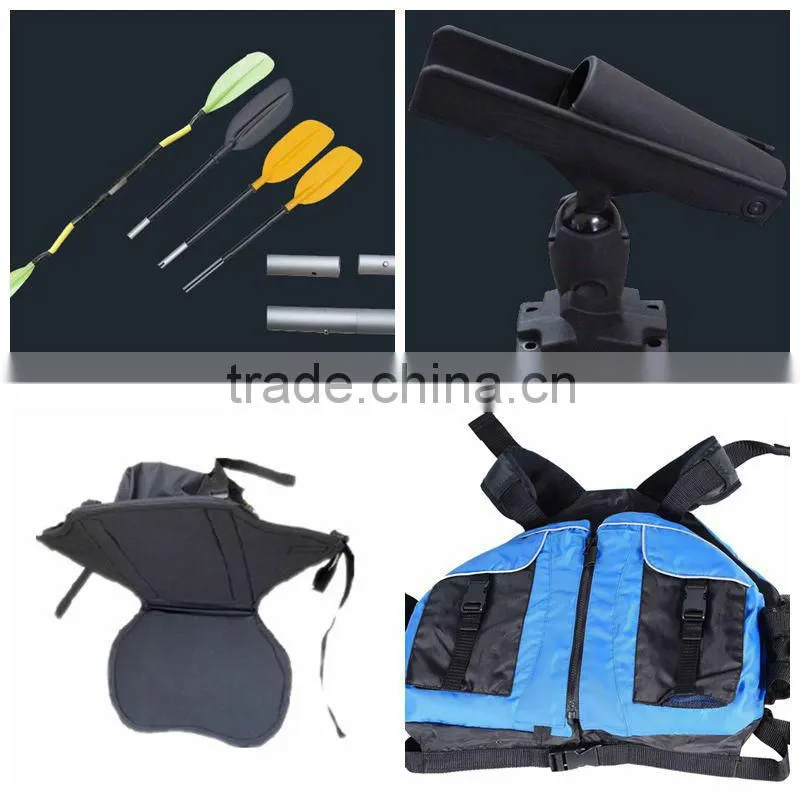 Kayak with motor for fishing with white and green mixed color