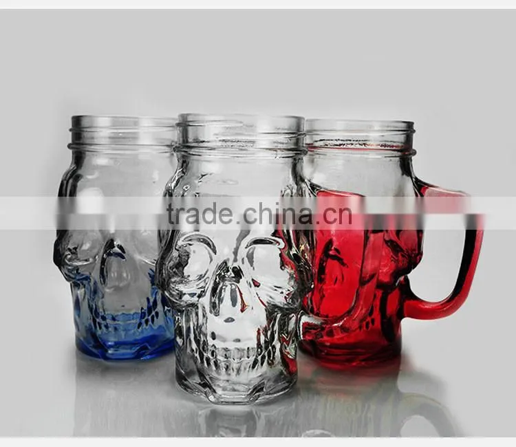 machine made Skull Mason Jar with Lid and Straw