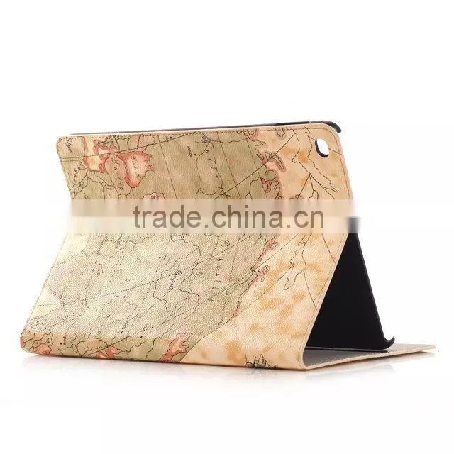 Fashion map leather wallet case for IPad air 2,For ipad 6 case and covers