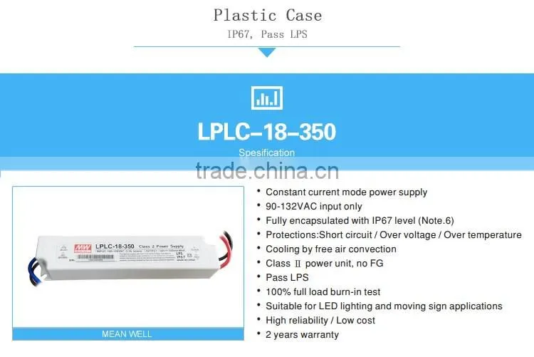 Meanwell Constant Current LED Driver LPLC-18-350 18W 350ma led driver