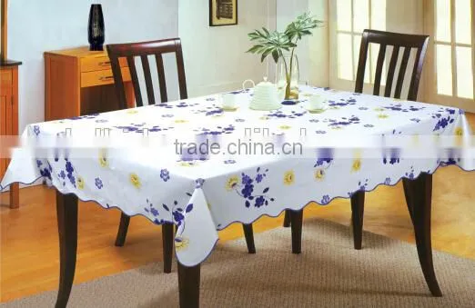 printed Vinyl table cloth with flannel backing, stitched edge, oblong tablecloth