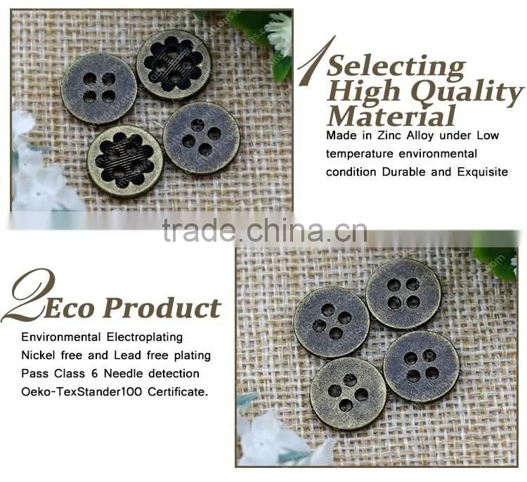Fashion design alloy 4 hole sewing button for shirt