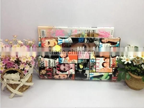 Italy design magazine print bag metal chain evening hand bag