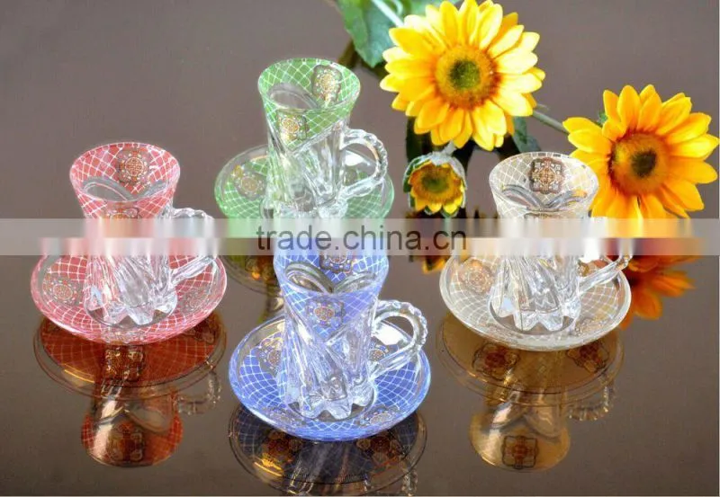 12PCS tea coffee decal glass cup and saucer set