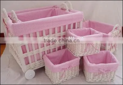 Willow Small pull cart with wheels and basket with ining set of 6