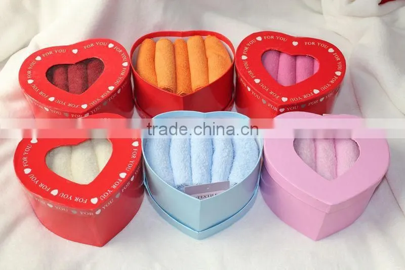 Becautiful creative Embroidery wedding gift towel in heart box