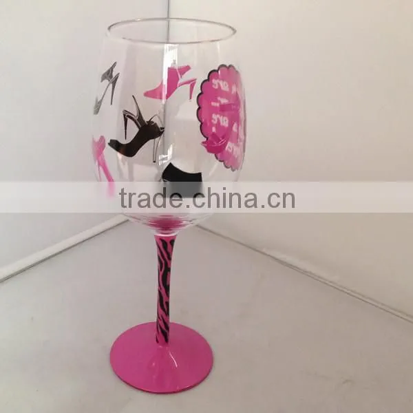 delicate wine glass with lovely high-heeled shoes decal for girl's party