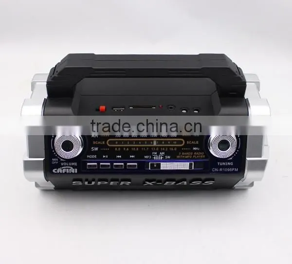 Low price high quality portable wireless speaker with led light and fm radio