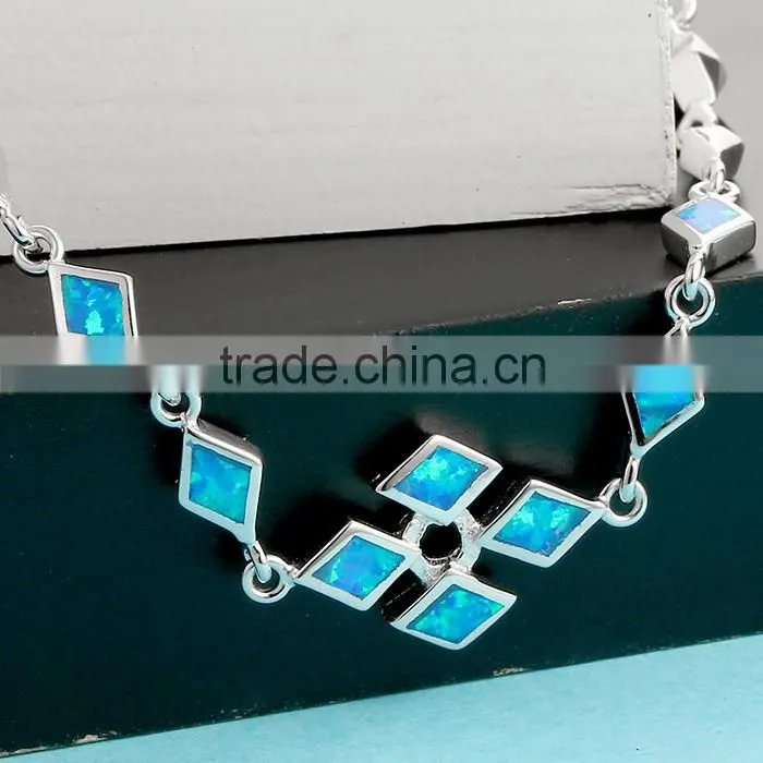 925 Sterling Silver Blue Opal Bracelet For Men Fine Jewelry SBI182W