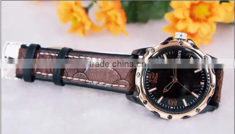 Classical model water resisant mens leather watches with calendar good quality from golden supplier