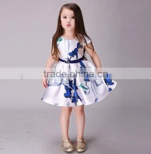 2016 wholesale price kids short dress for party flower printed best dress for farewell party