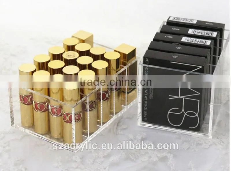 Clear acrylic lip gloss blusher lipstick eye shadow storage box with 5 compartments