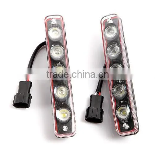 2 * White 5 LED Daytime Running Light DRL Car Fog DRL Lamp Clear Lens