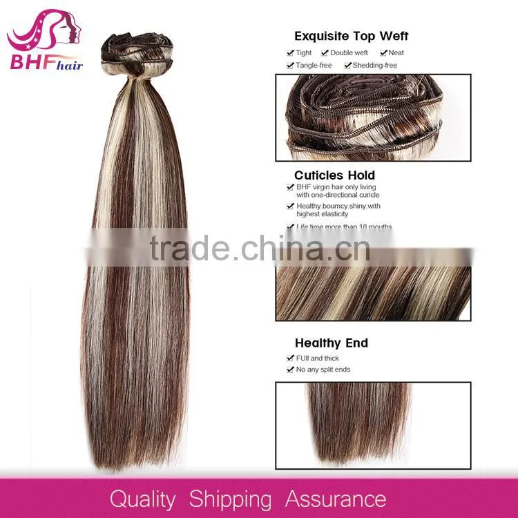 Clip In Remy Human Hair Extensions Browm Blonde Mix For White Women