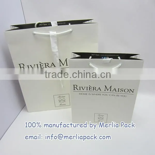 Matte White Paper Bag with Grosgrain ribbon Home Household Supplies Bag