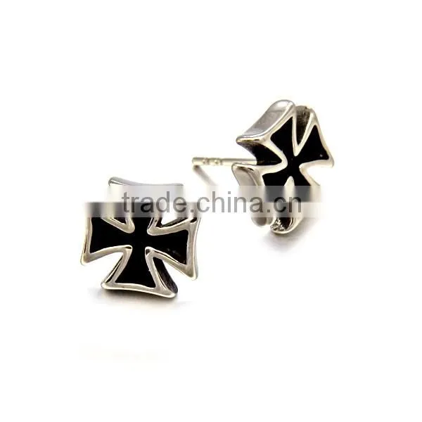 2016 Religious Unisex Jewelry Enamel Silver Punks Stainless Steel Cross Stud Earring