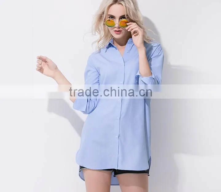 Pretty Steps 2016 Fashion Ladies Blue Long Sleeve shirt Blouse Latest Autumn Tops Design For Woman