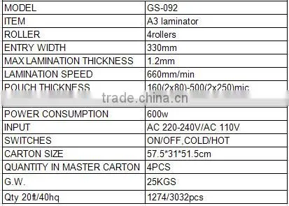 250 mic 4 rollers steel case laminator adjustable temperature laminator