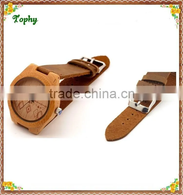 Brown genuine leather wooden watch wholeasale cheap price