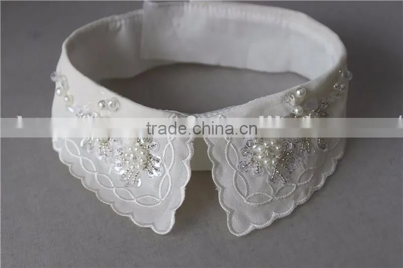 white detachable collar with crystal sequins and pearls, beaded collars for lady garments