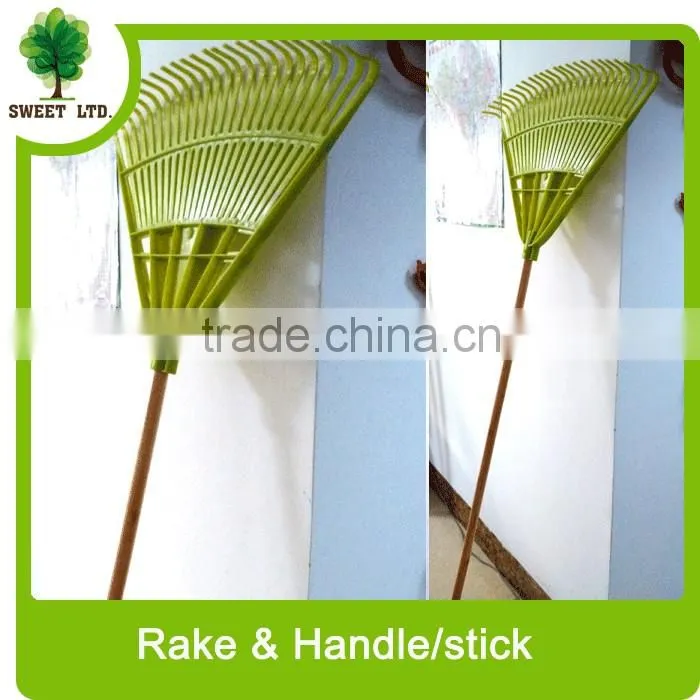 Hot sales plastic leaf rake heads / plastic rake with wooden stick