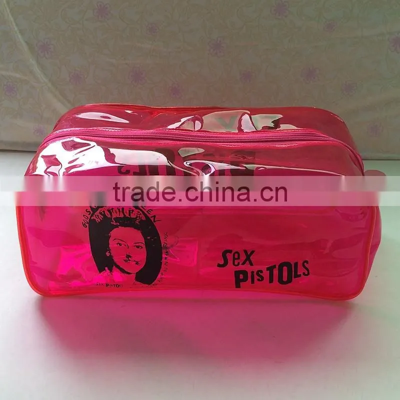 wholesale fuschia printed pvc pouch with zipper