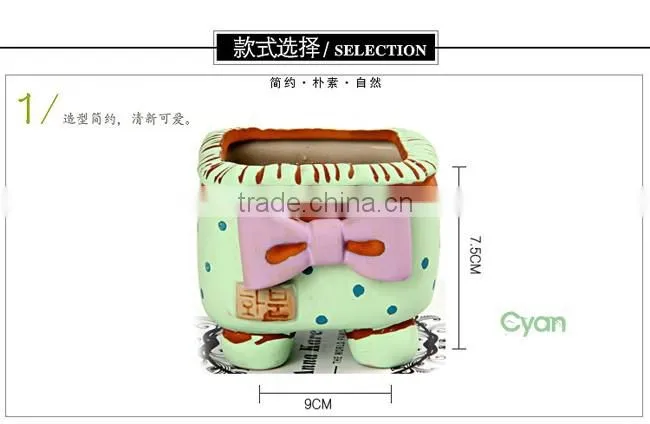 New design korean style bowknot spots small ceramic succulent planter