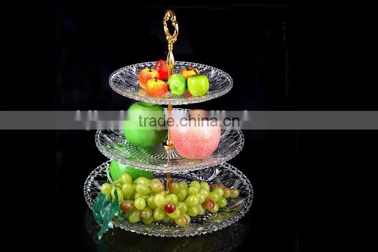 transparent glass dishes plate set with golden metal stand for wedding