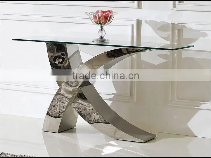 Unique X sharp metal dinning table with glass top, home furniture