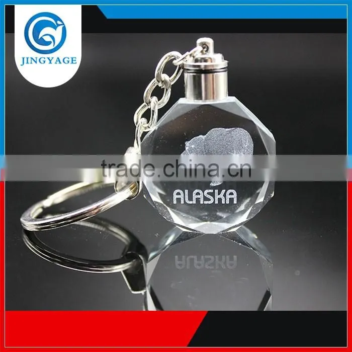 3D Laser Engraved Brown Bear Octagonal Crystal Led Key chains Photo Led Crystal Key chain