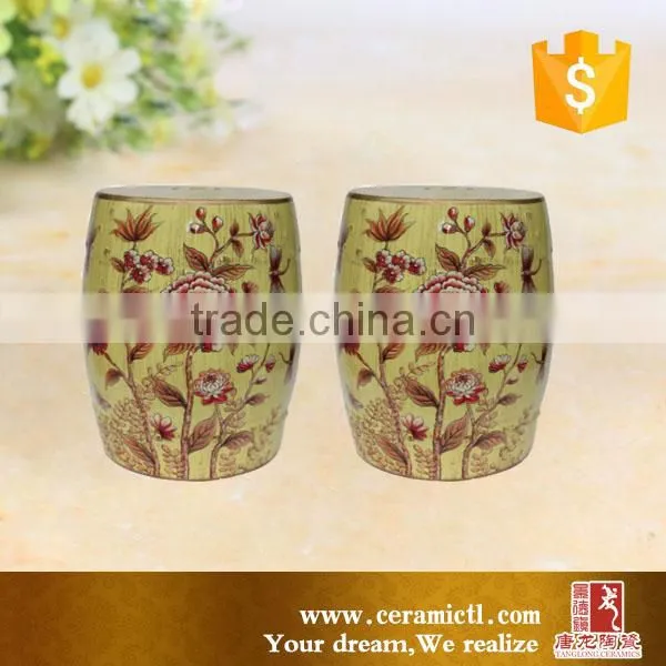 Yellow color birds and flower ceramic outdoor side table stool