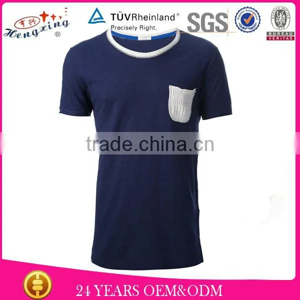 2015 fashion collar pocket men 95% cotton 5% elastane white t-shirt
