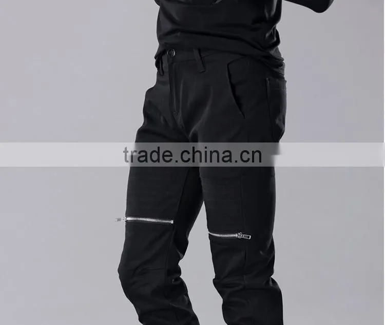 100% cotton long pants with zipper/black fashionable pants for men P-23