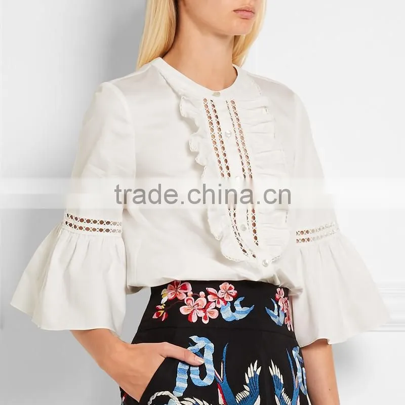 wholesale adult milk white raglan shirt with ruffle sleeve