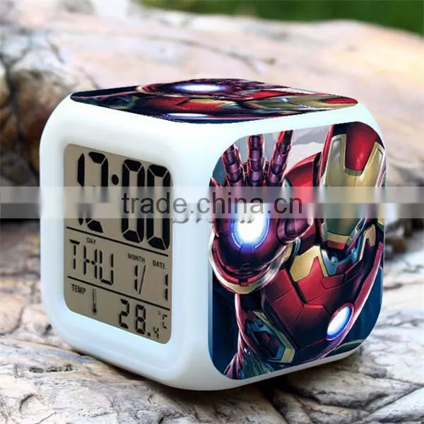 Hot selling digital clocks for kids Superhero Green-man alarm clock colorful LED clocks for sale
