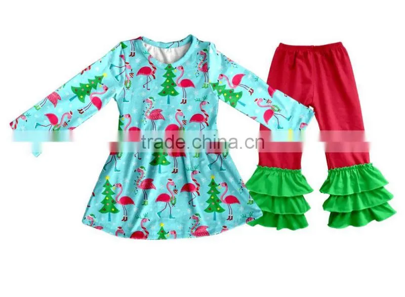 Wholesale Boutique Children Clothing Ruffle Baby Christmas style Clothing Girls Fall Clothes
