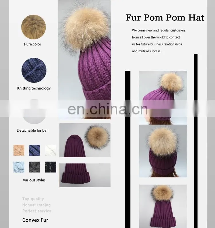 Classical stripe style adults acrylic hats winter acrylic hats with big ball on top