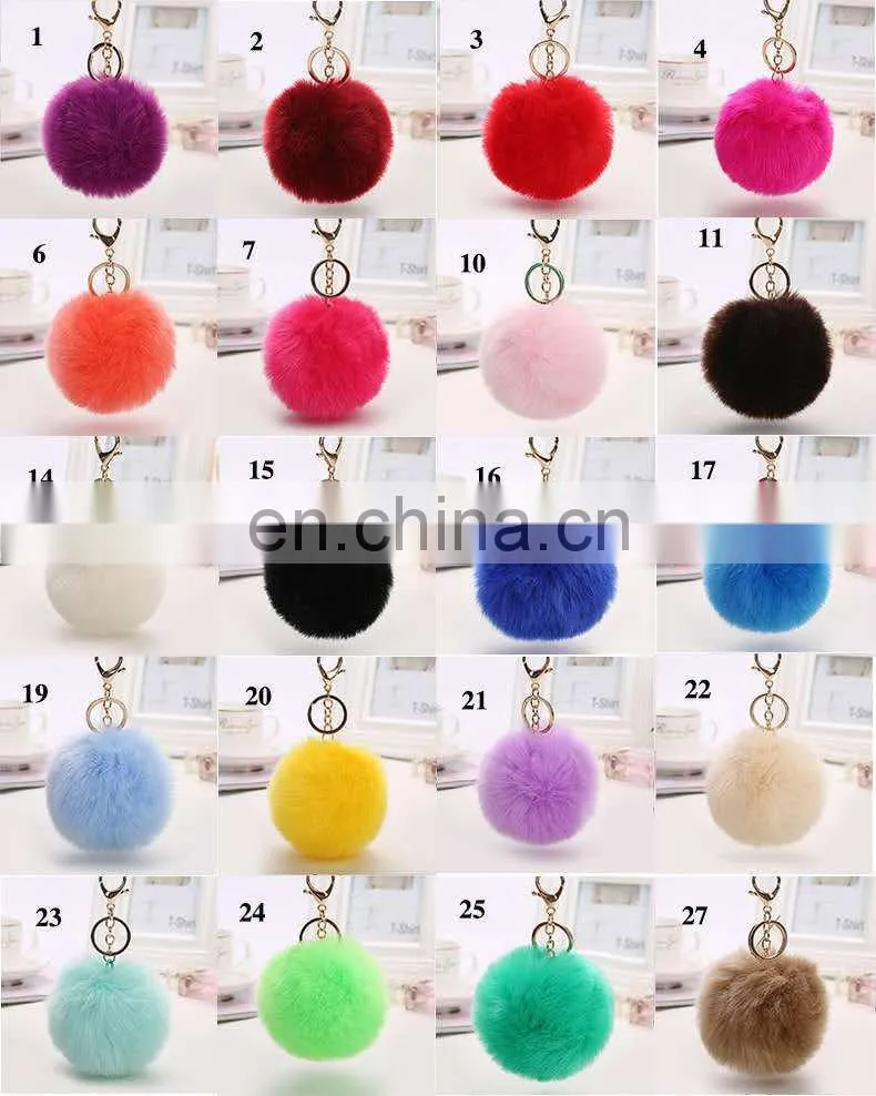 Popular handmade artificial fur pompon keychain much color fluffy ball bag hang promotion gift