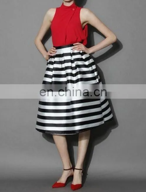 Stripes Full A-line Midi Skirt