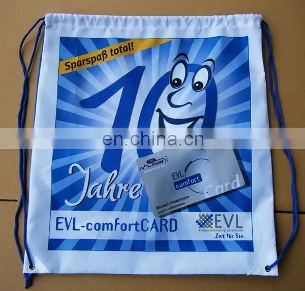 Cheap custom promotional sport pack recycled polyester carry drawstring bag polyester