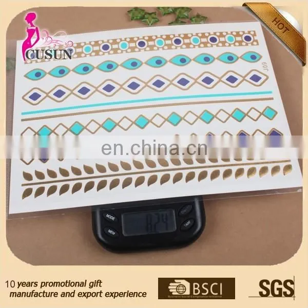 Non-toxic Waterproof tattoo feature blue and silver foil tattoo sticker metal temporary tattoo sticker